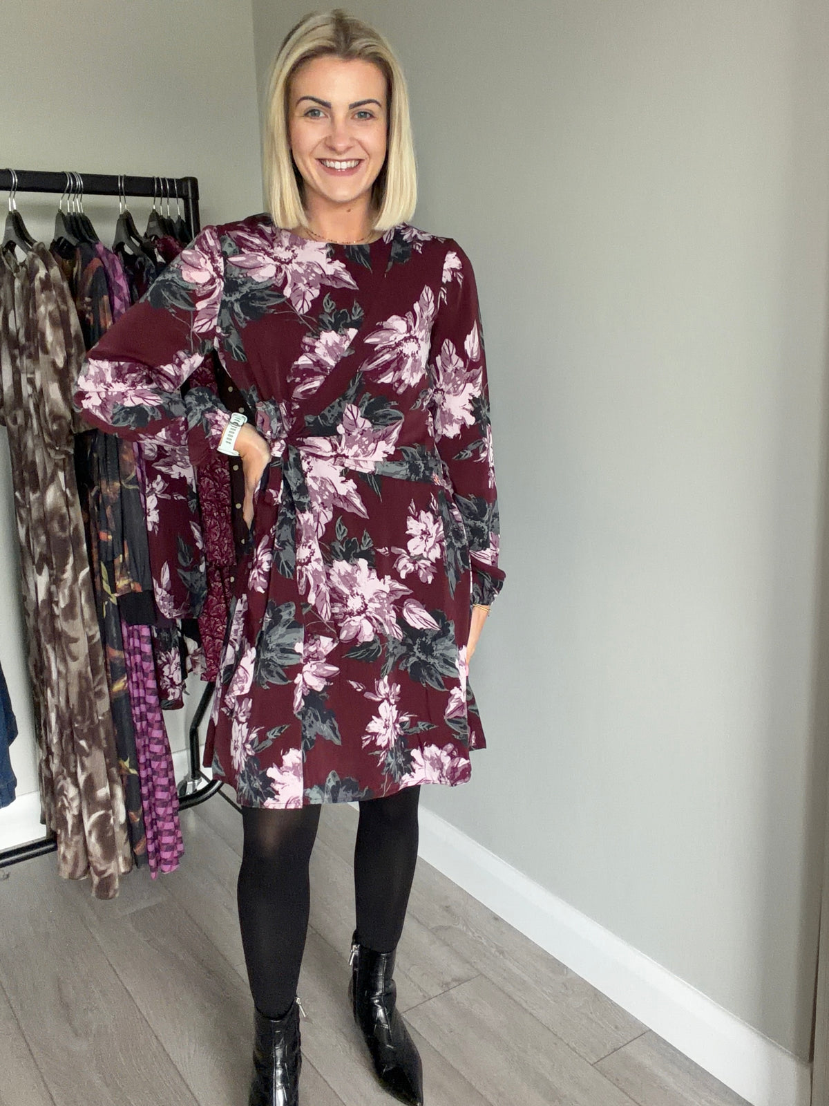 Rant & Rave Grace Burgundy Floral Dress