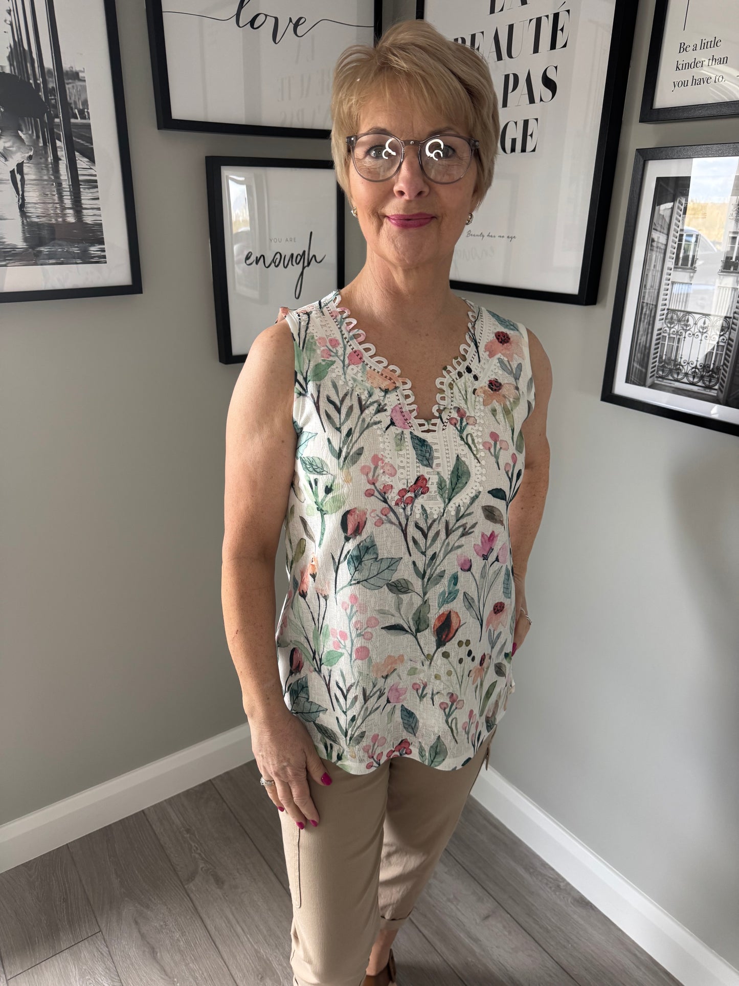 White/Mint Floral Top