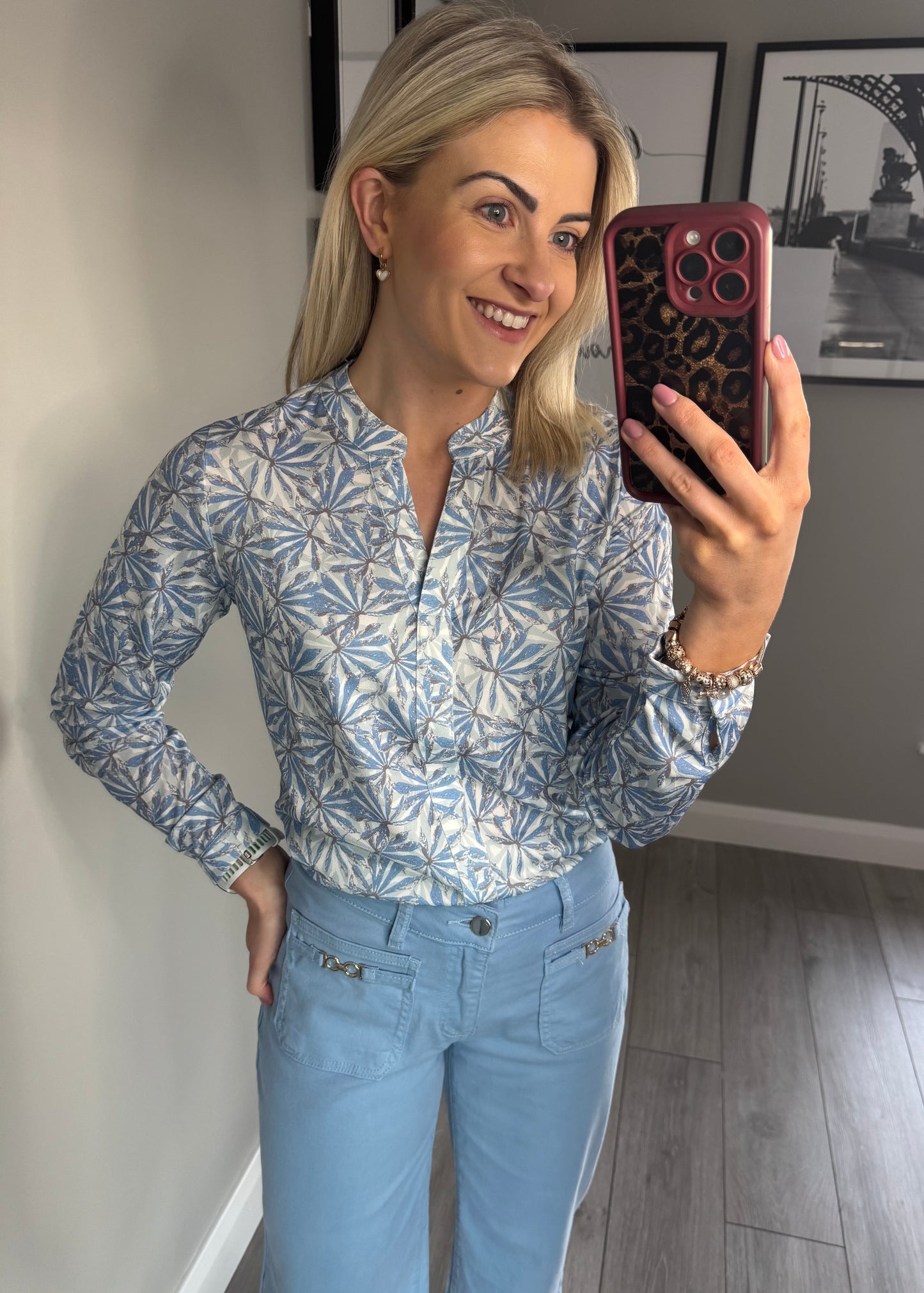 Blue & Sage V Neck Blouse