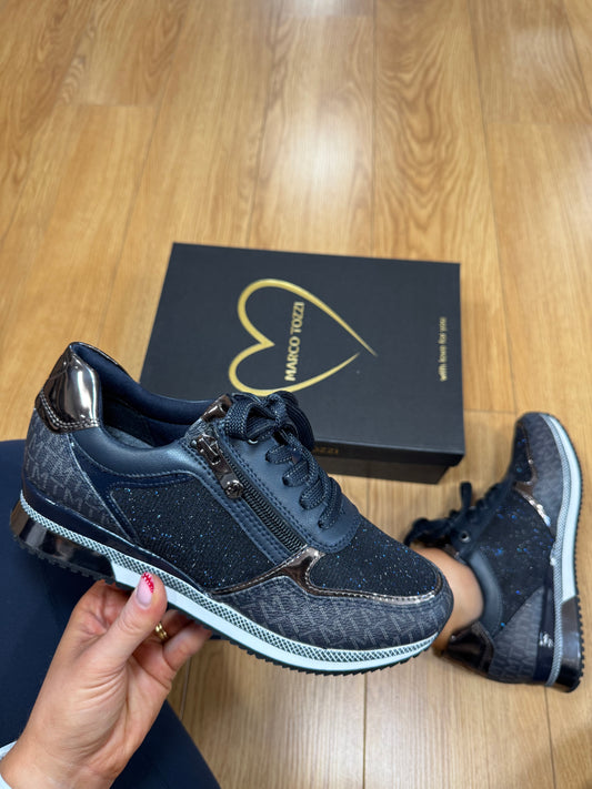 Marco Tozzi Navy Sparkle/Logo Zip Trainer