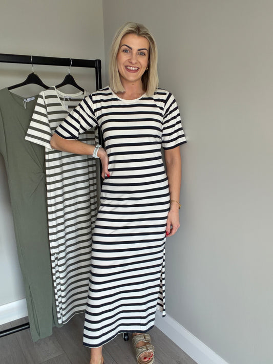 Navy/Cream Striped Dress