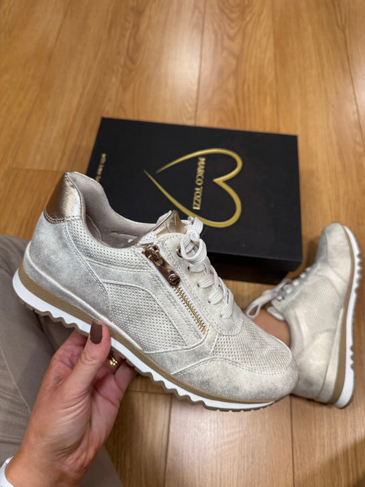 Marco Tozzi Dune Metallic Zip Trainer