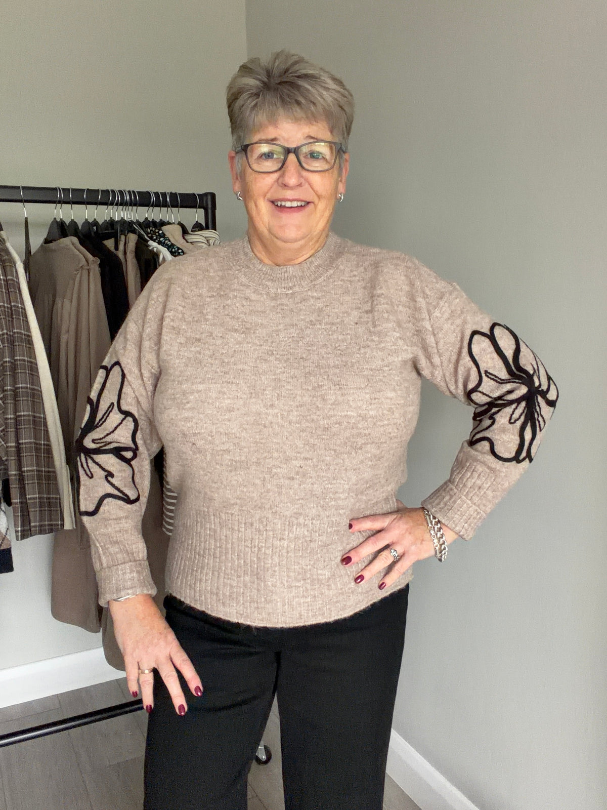 Kaffe KAerin Desert Taupe Embroidered Pullover
