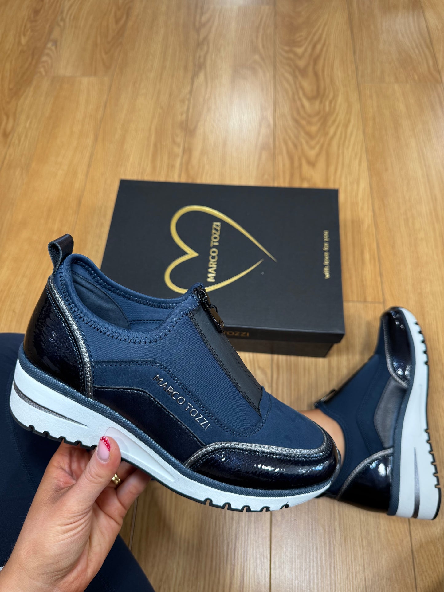 Marco Tozzi Navy Zip Wedge Trainer