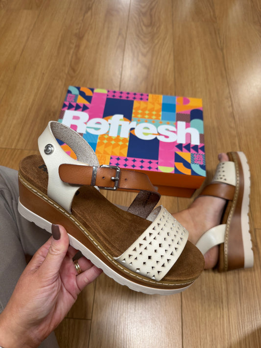 Refresh Cream/Tan Wedge Sandal
