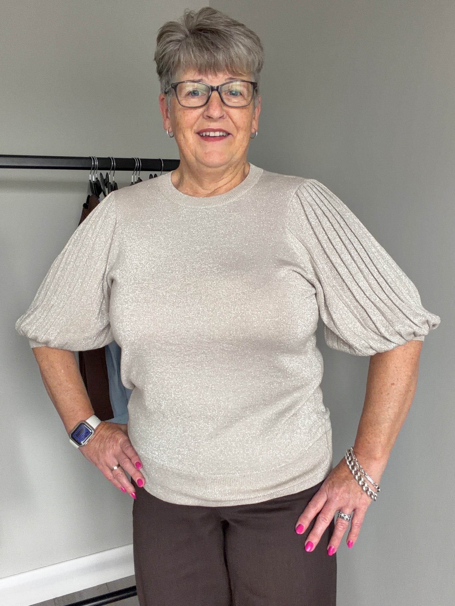 Kaffe KAregina Feather Grey Sparkle Pleat Pullover