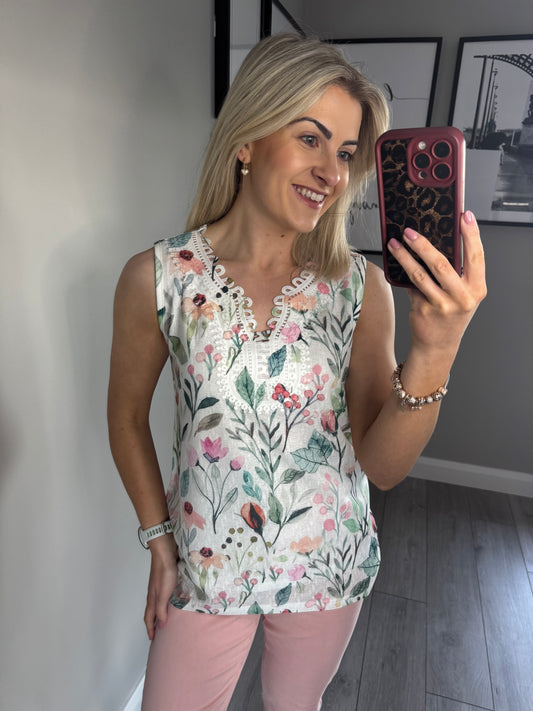 White/Mint Floral Top