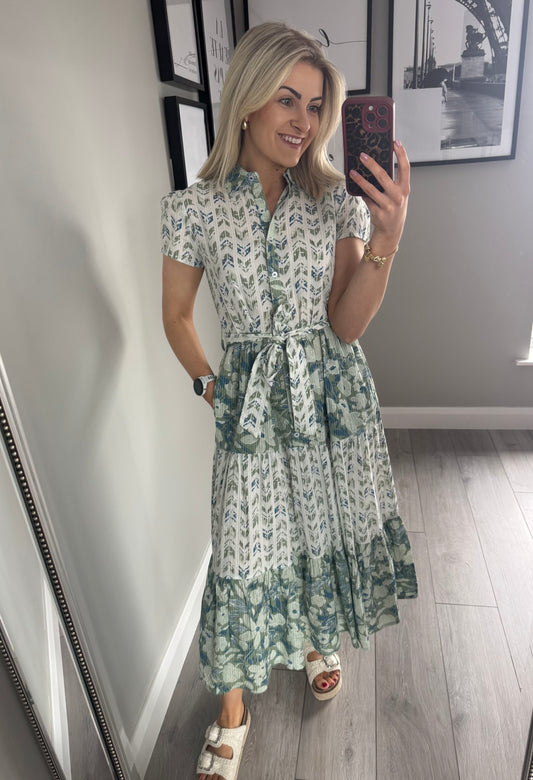 Blue/Green Print Maxi Dress