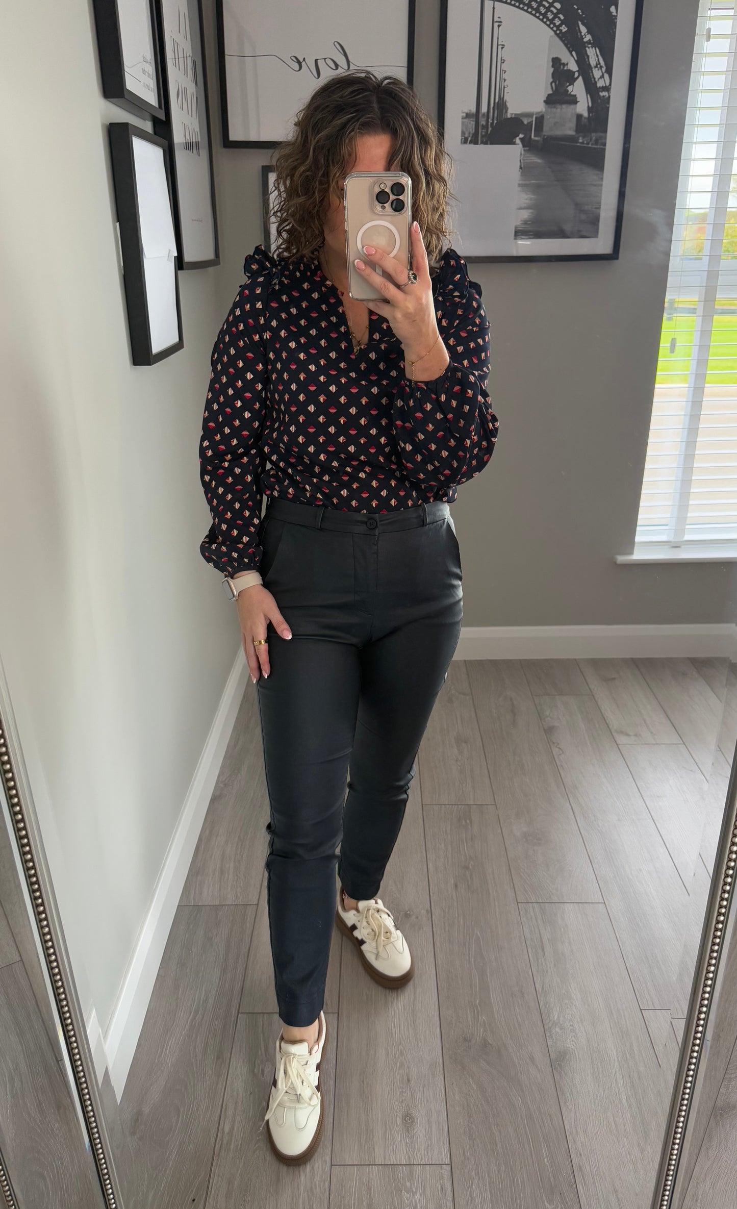 Freequent Navy Leather Cigarette Trouser