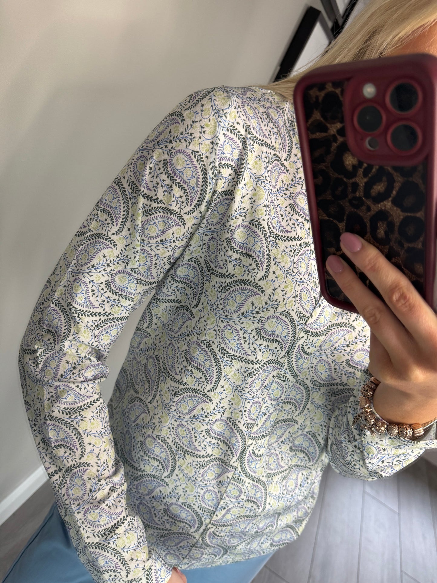 White/Blue/Green V Neck Blouse