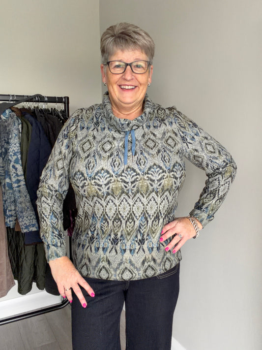 Grey/Olive Cowl Neck Top