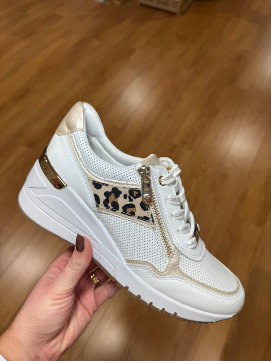 Marco Tozzi White/Leopard Wedge Trainer