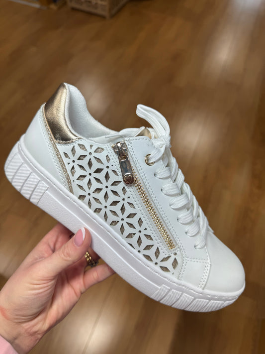 Marco Tozzi White/Gold Zip Trainer