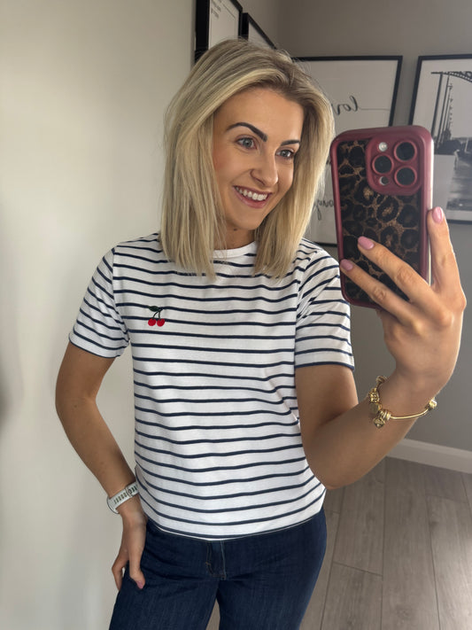 B.Young BYpandinna Cherise White/Blue Stripe Tee