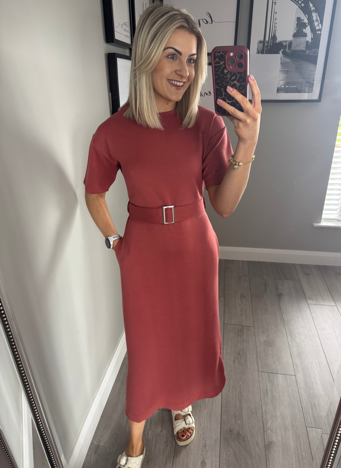 B.Young BYpusti Marsala Midi Belt Dress