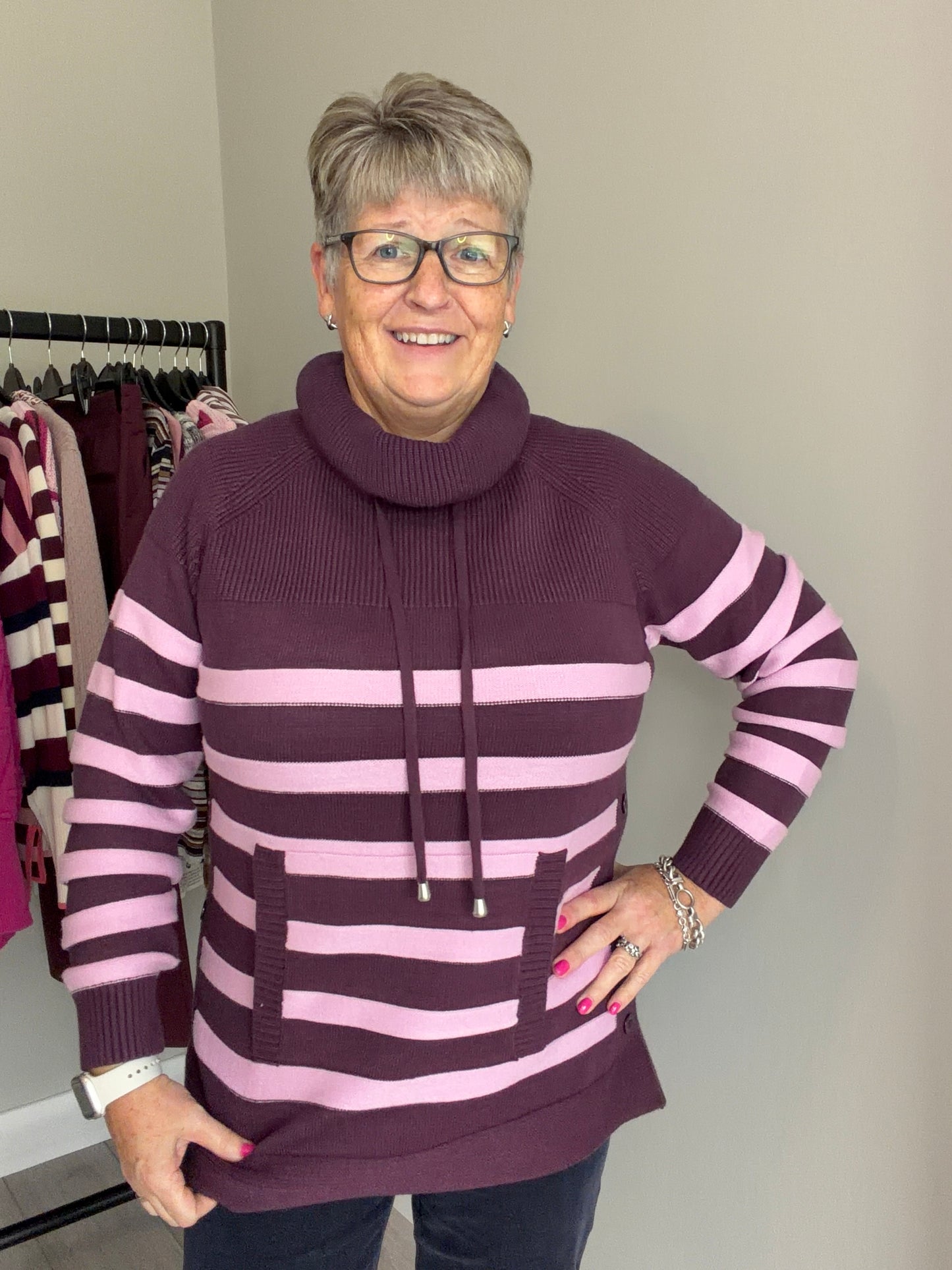 Mudflower Purple/Pink Cowl Stripe Jumper