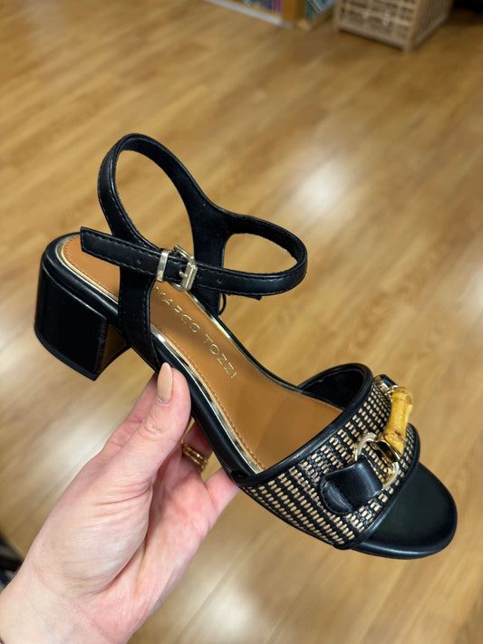 Marco Tozzi Black Weave Block Sandal
