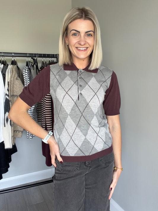 Kaffe KAgizza Fudge/Grey Argyle Polo