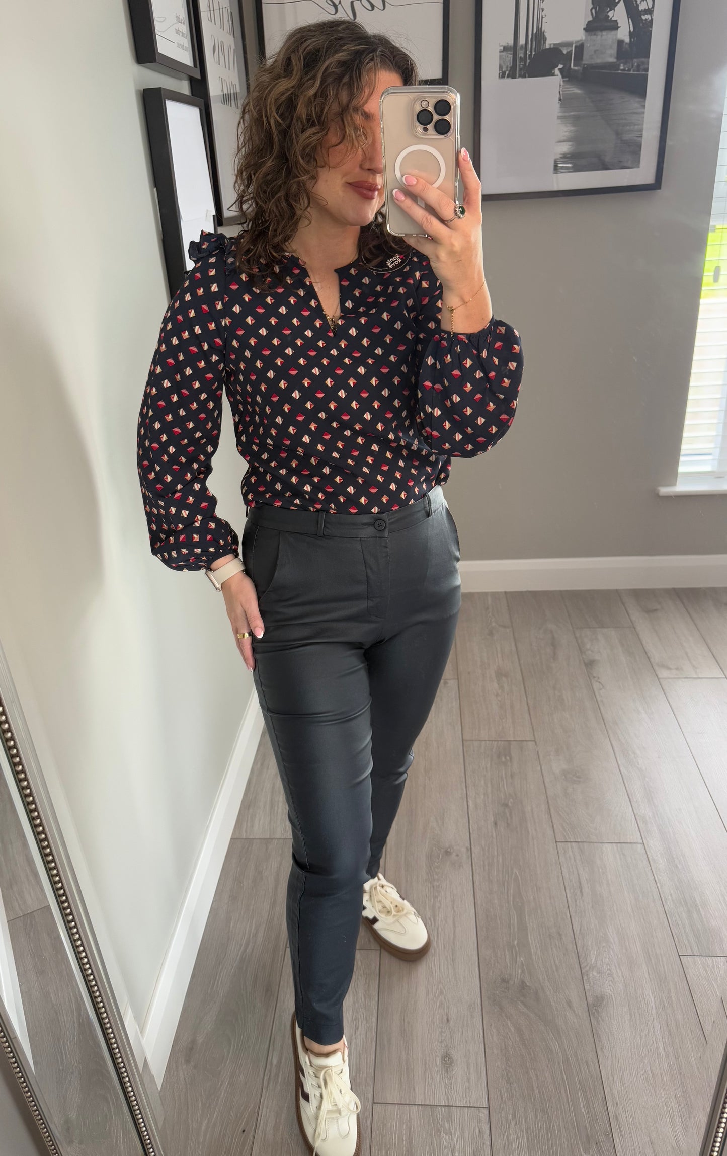 Freequent Navy Leather Cigarette Trouser