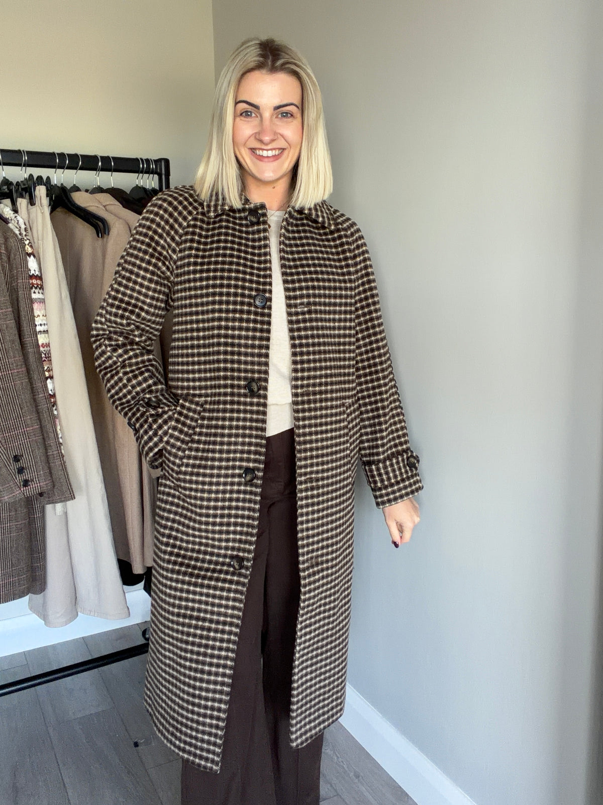 B.Young BYcamio Olive Check Coat