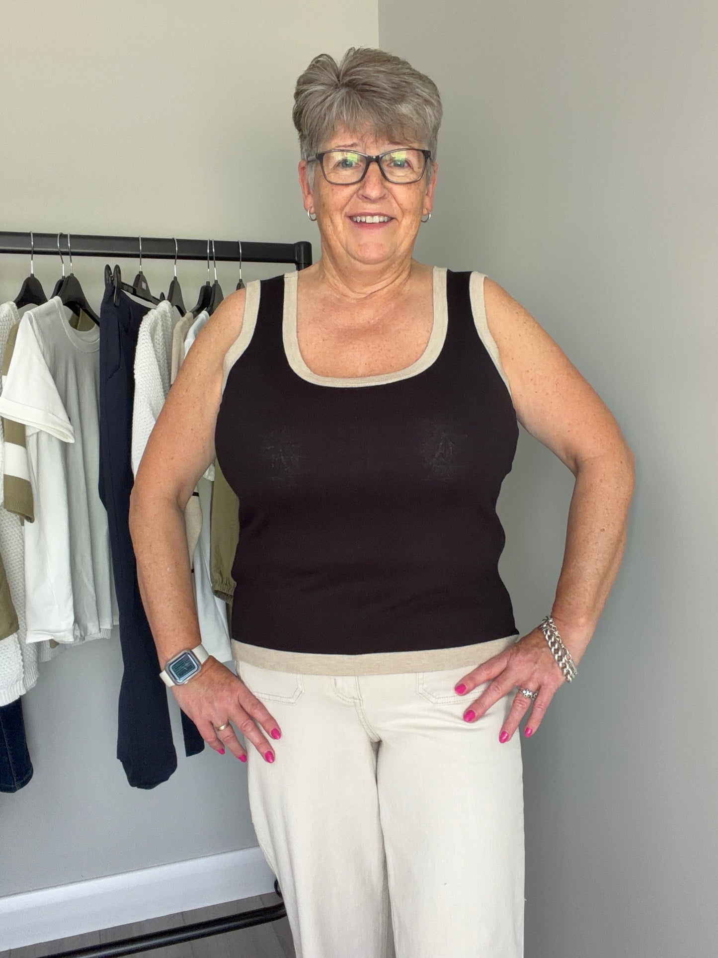 Kaffe KAlizza Black/Beige Contrast Knit Top
