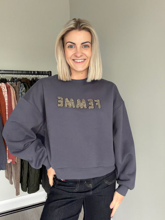 Kaffe KAmelanie Graphite Glitter Sweatshirt
