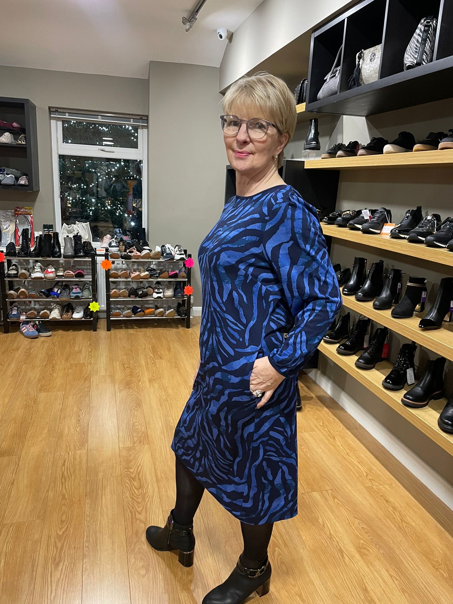 Pomodoro Cobalt Tonal Zebra Ponte Dress
