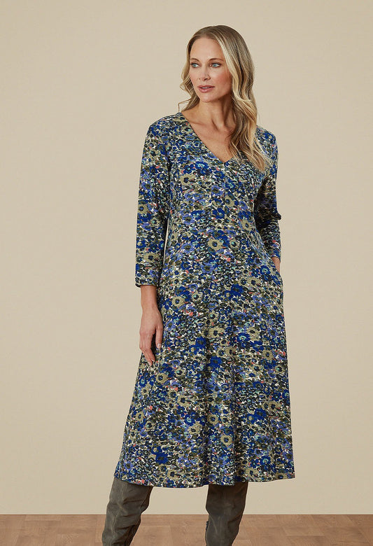 Adini Kiara Avocado Pansy Print Dress