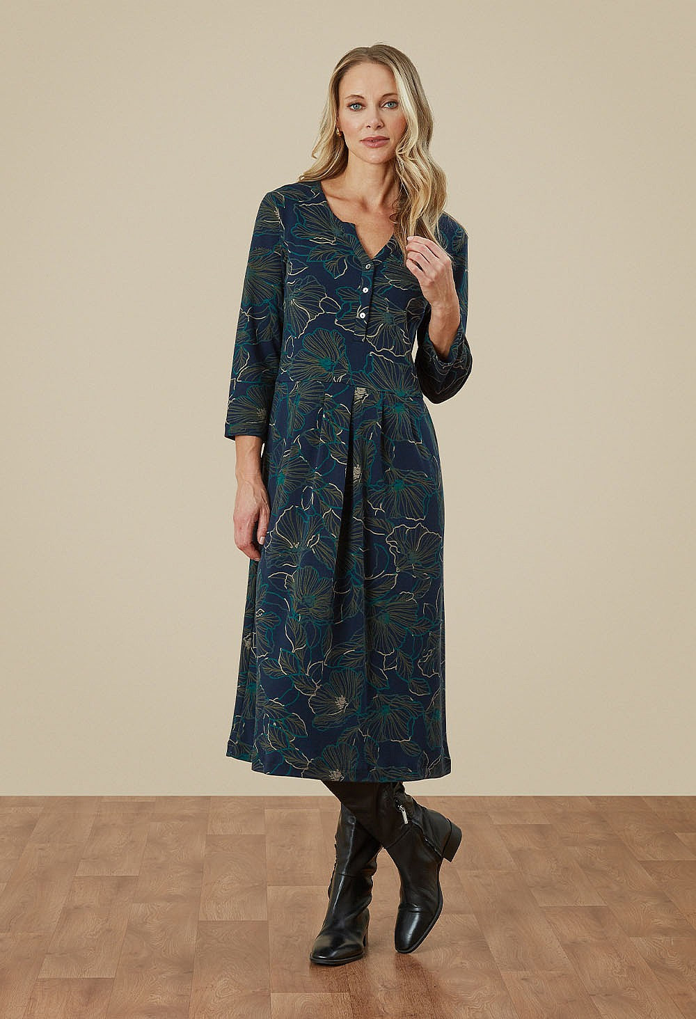 Adini Prita Navy Fine Floral Dress