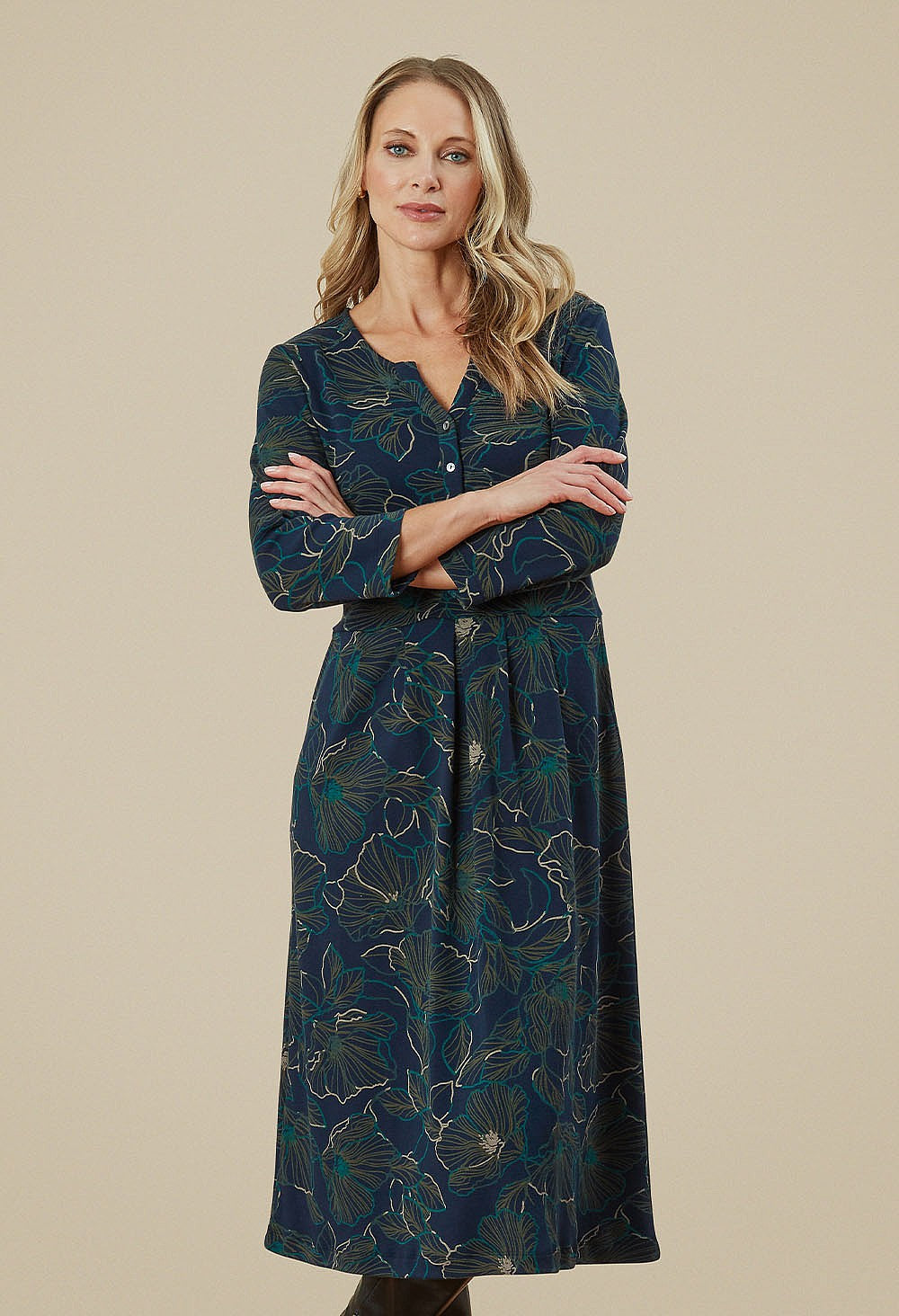 Adini Prita Navy Fine Floral Dress
