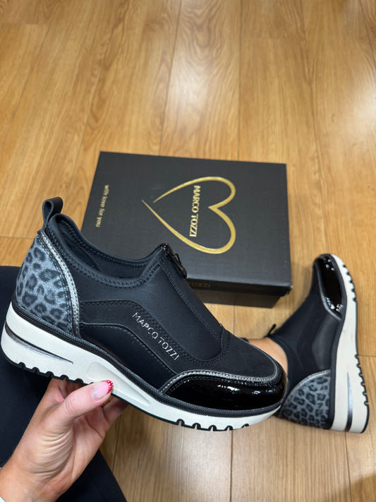 Marco Tozzi Black Zip Wedge Trainer