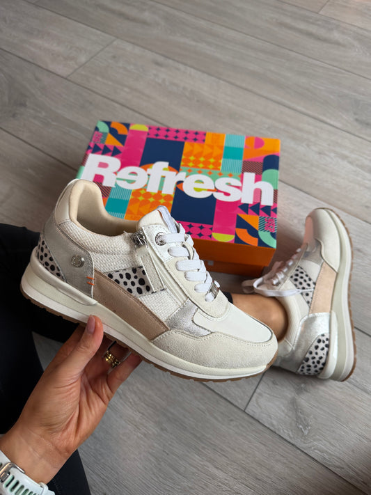Refresh White Leopard Zip Trainer