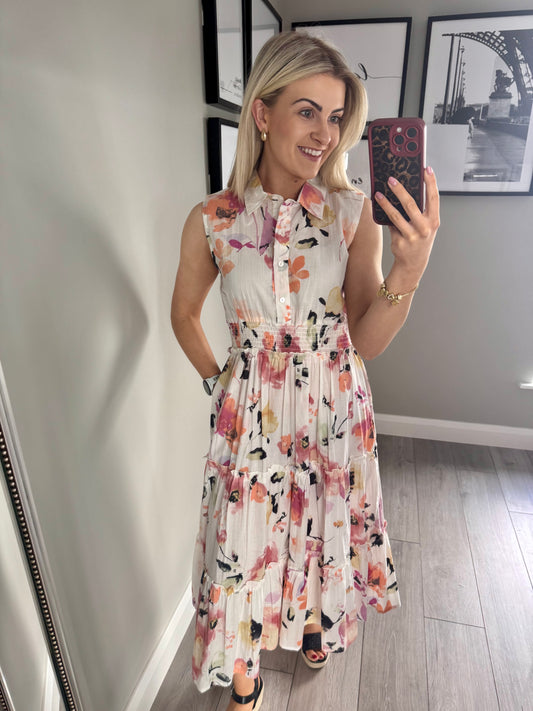 White/Lilac Print Maxi Dress