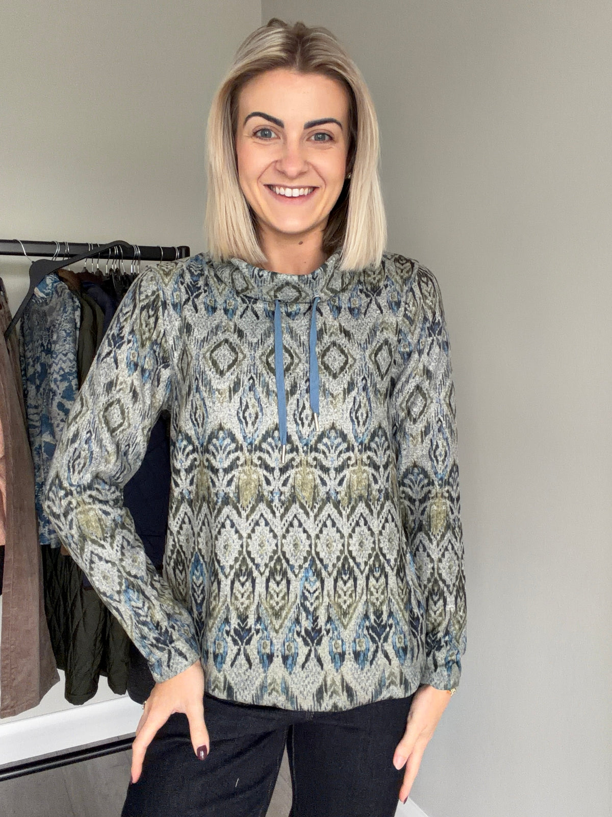 Grey/Olive Cowl Neck Top