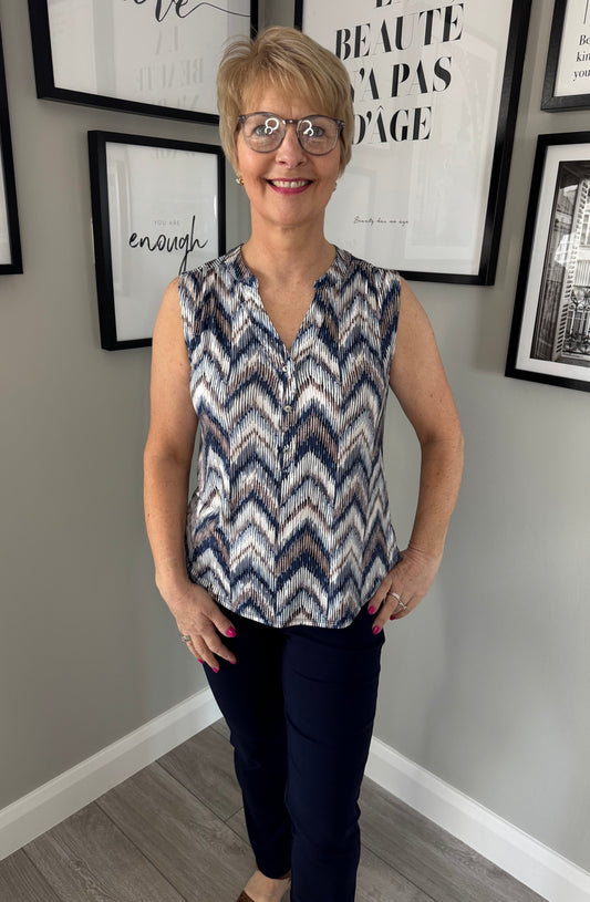 Emreco Navy/Taupe Sleeveless Blouse