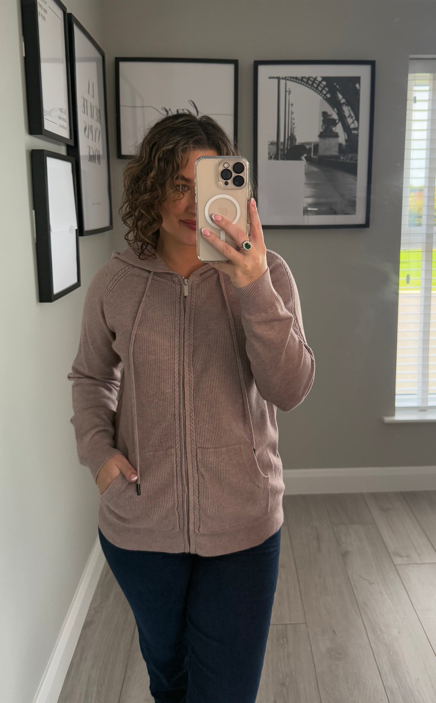 Taupe Knit Hooded Cardigan