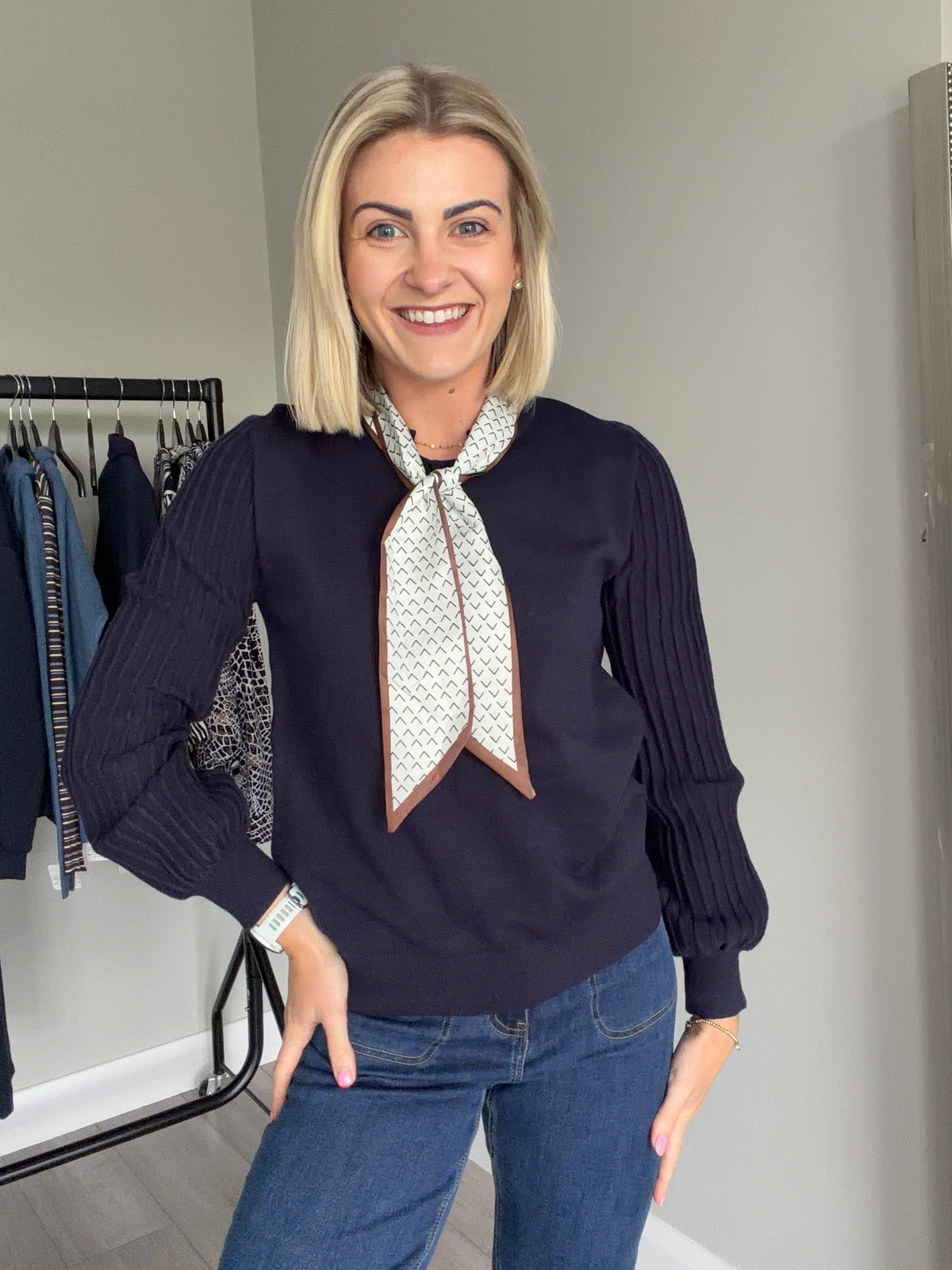 Navy Ribbed Scarf Jumper