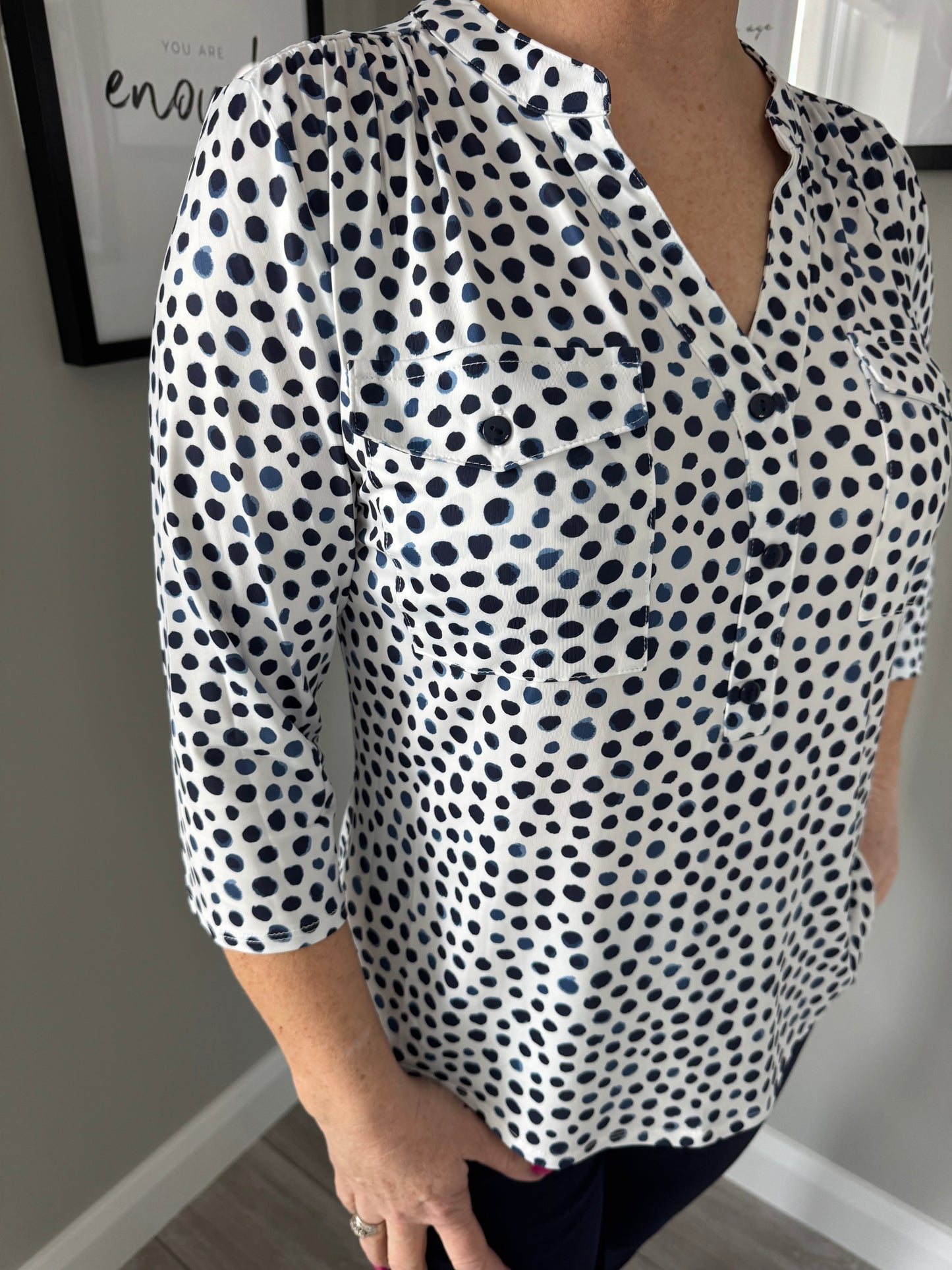 Emreco Navy/White 3/4 Blouse