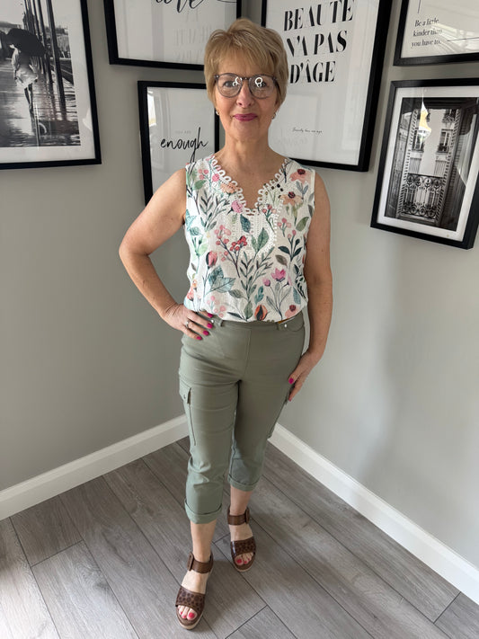 Classic Light Khaki Bengaline Cargo Crop