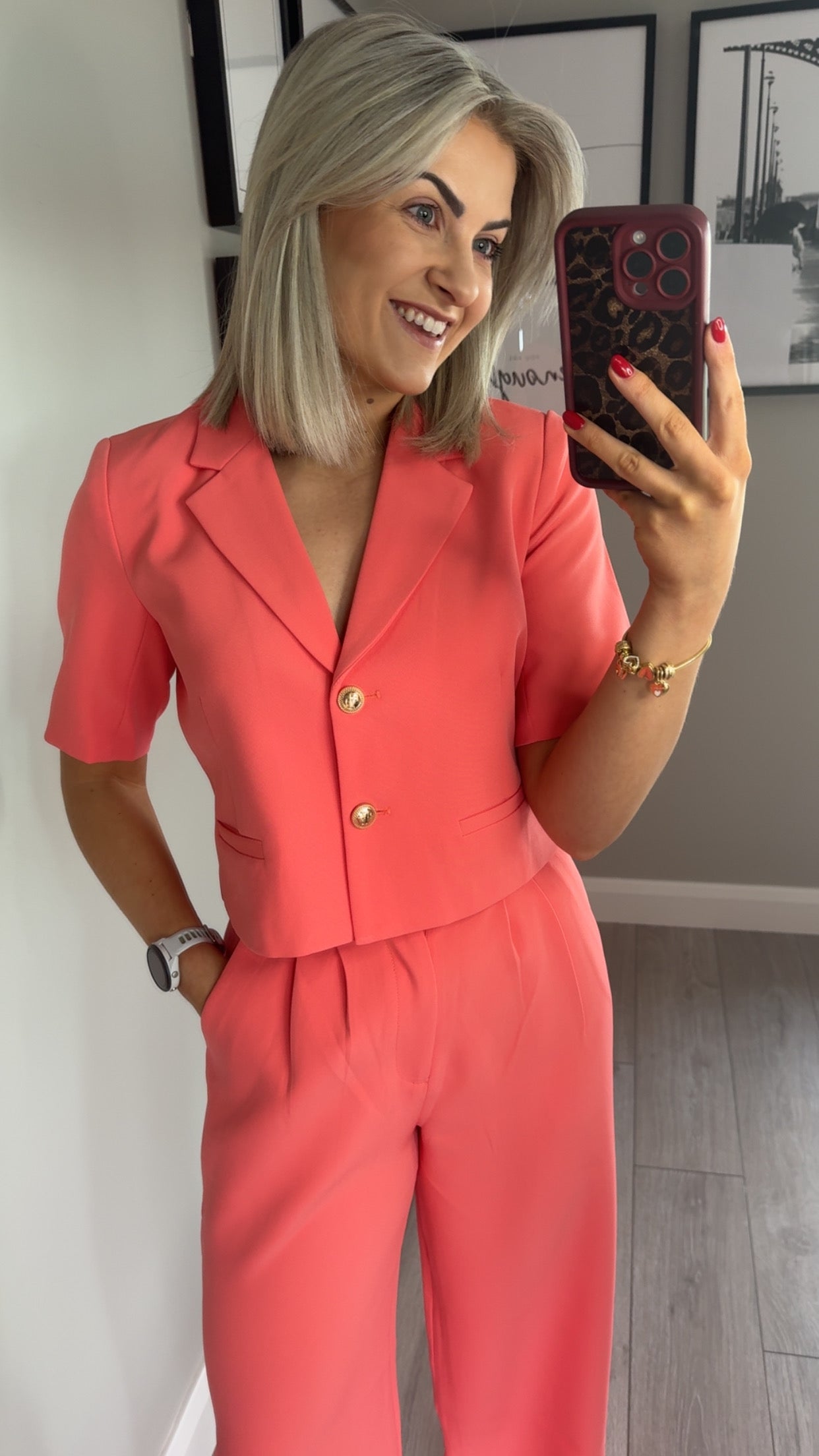 Rant & Rave Mariana Coral Cropped Blazer