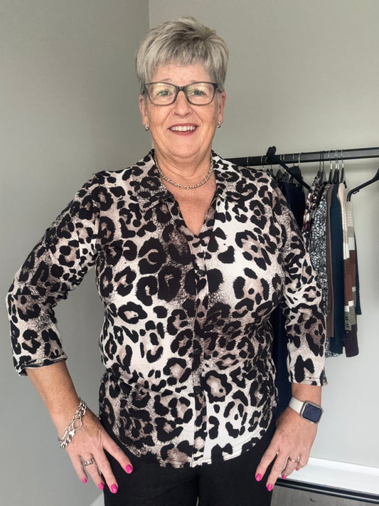 Claudia C Beige Leopard Blouse