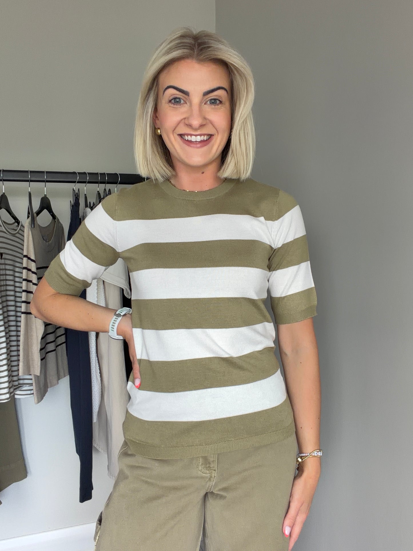 Kaffe KAlizza Aloe/Chalk Striped Pullover