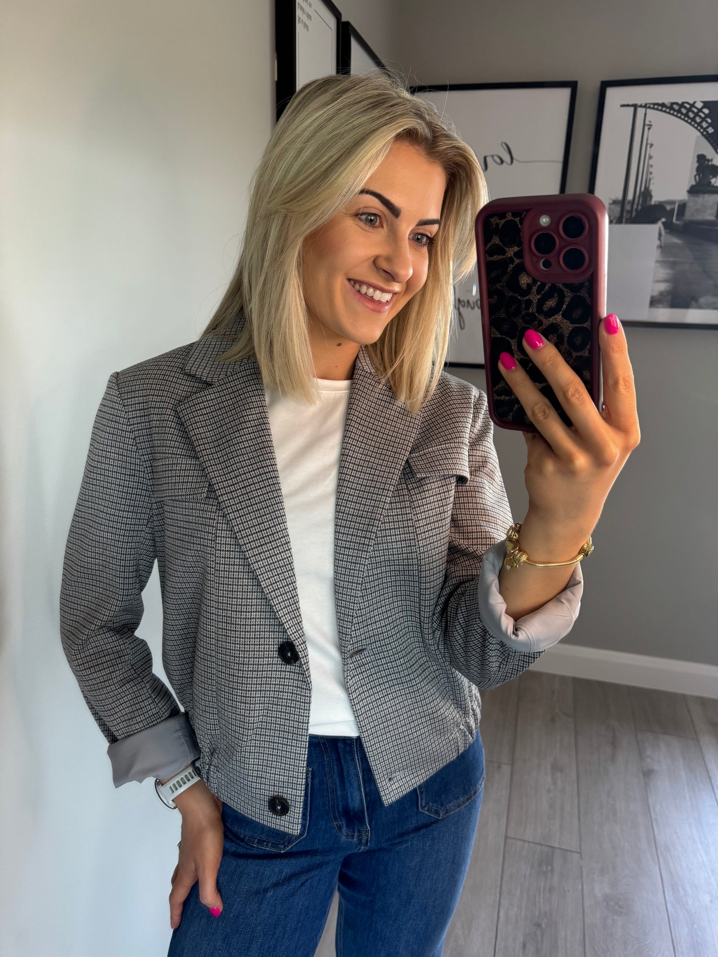 Yest Soft Grey Checked Bomber