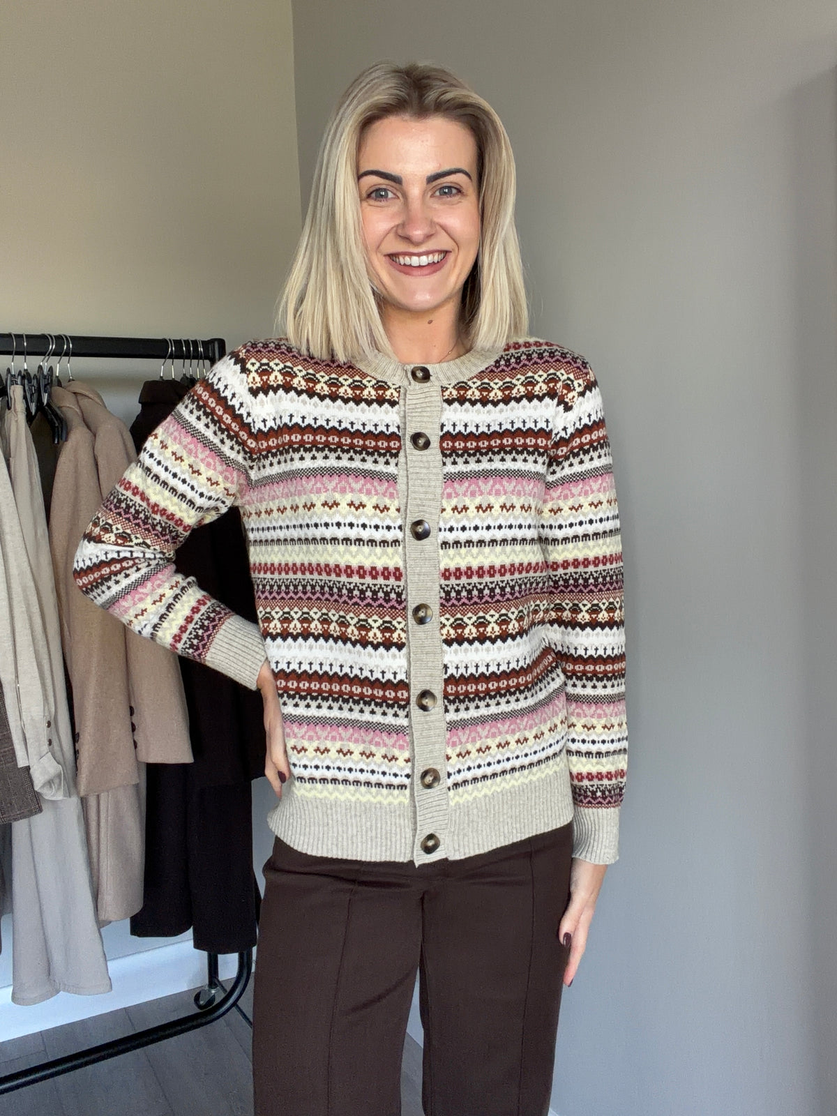 Beige Fairisle Cardigan