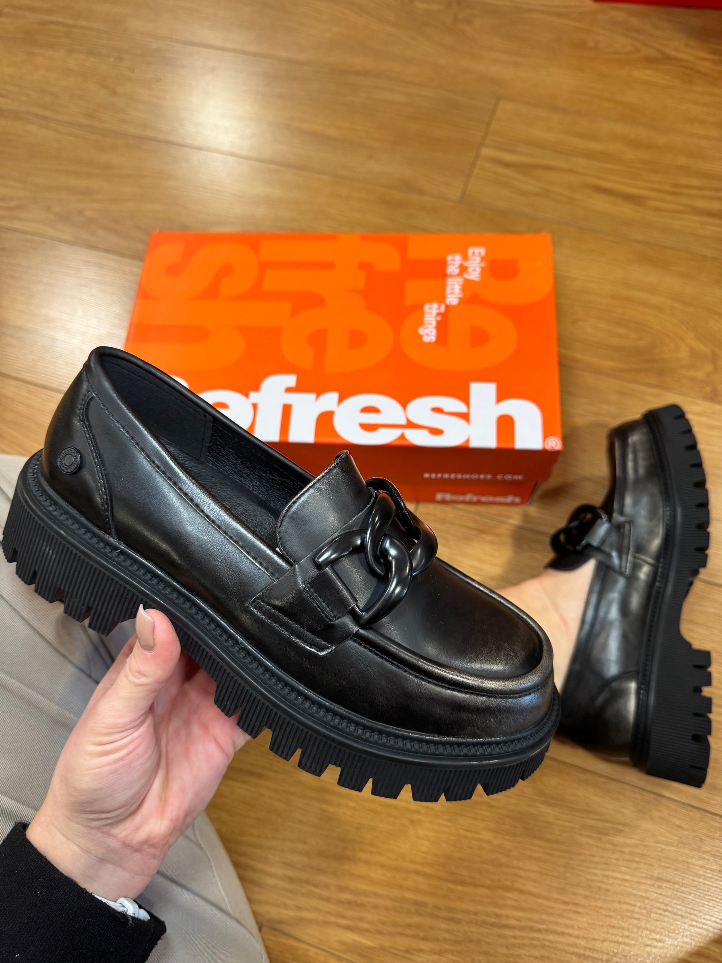 Refresh Black Distressed Chain Loafer