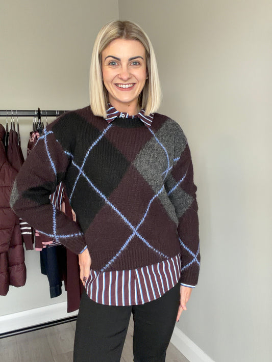 Kaffe KAgrith Fudge/Grey Argyle Knit