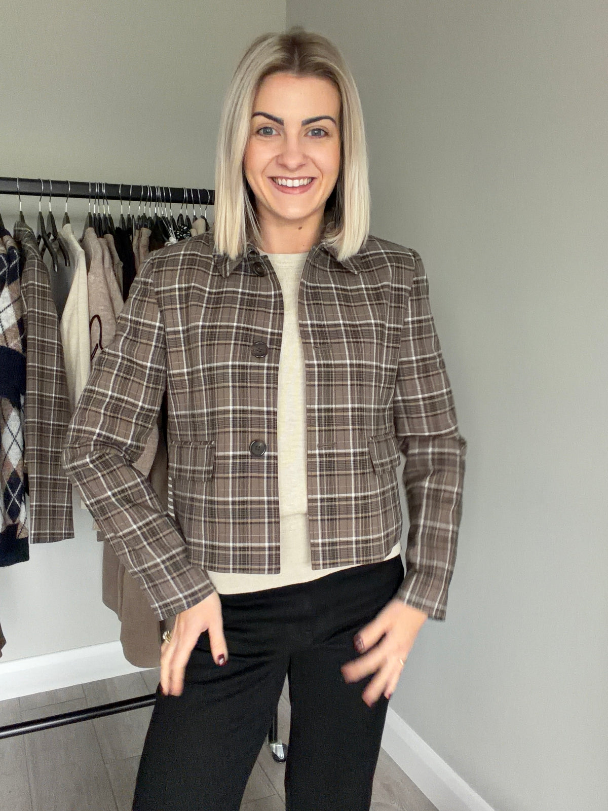 B.Young BYestolo Taupe/Black Checked Jacket