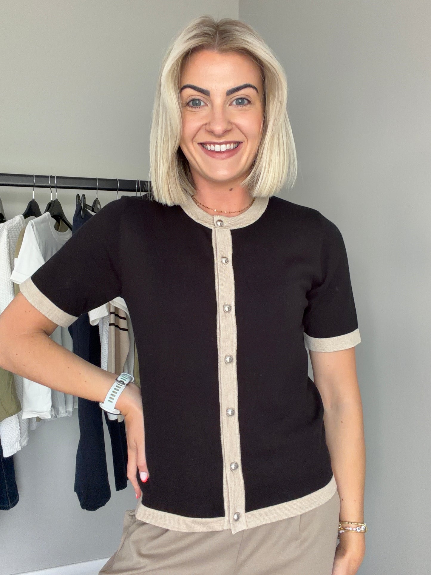 Kaffe KAlizza Black/Beige Contrast Cardigan