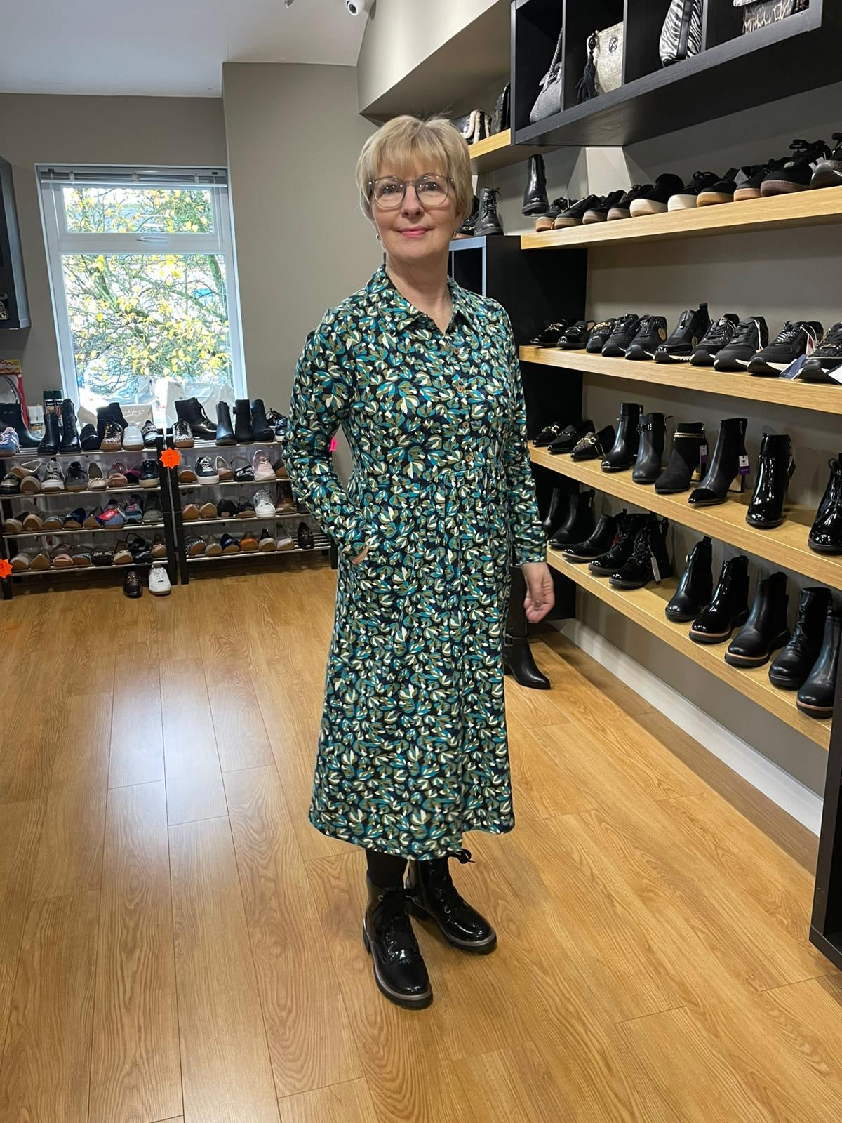 Blue Floral Print Jersey Dress