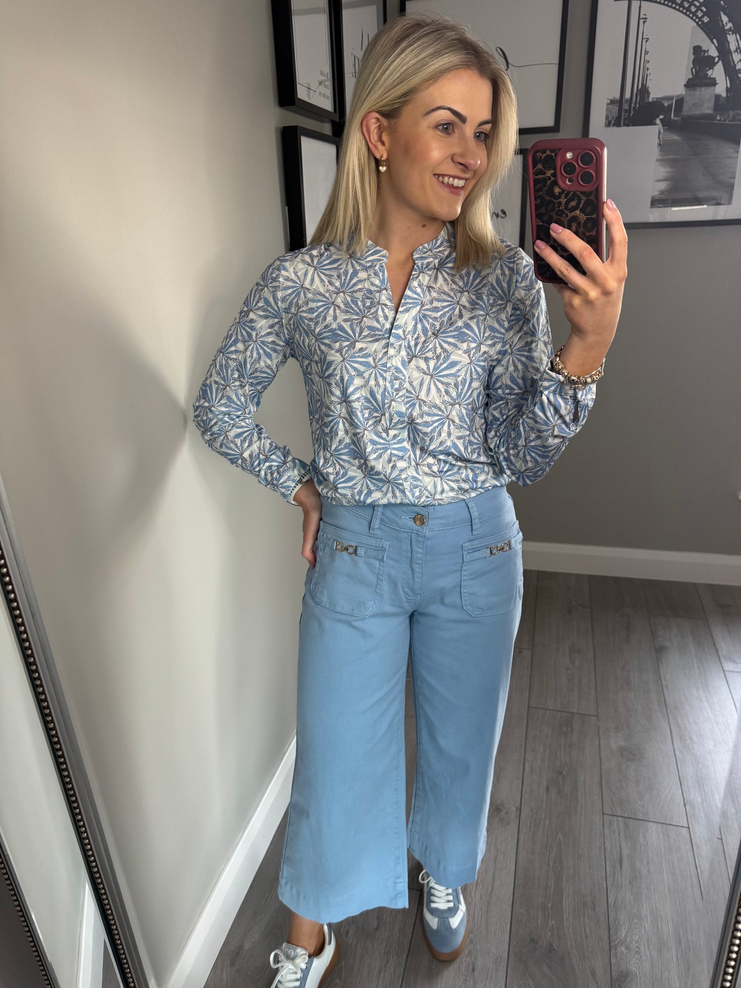 Blue & Sage V Neck Blouse